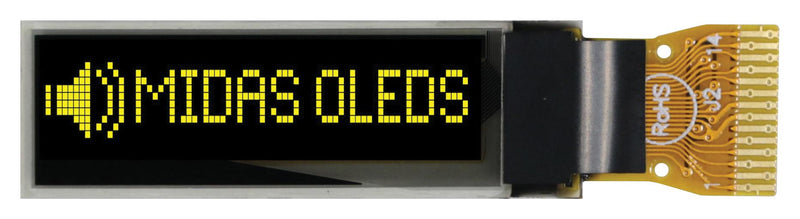 Midas MCOT096016C1V-YI Graphic Oled 96 x 16 Pixels Yellow on Black 3V I2C 29.1mm 9.2mm -40 &deg;C