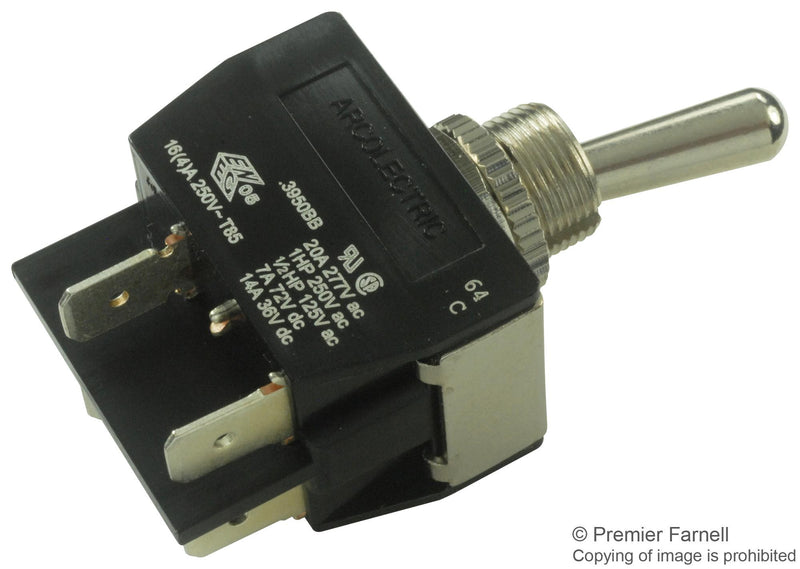 ARCOLECTRIC C3950BBAAA Toggle Switch, DPST, Non Illuminated, Off-On, 3900 Series, Panel, 16 A