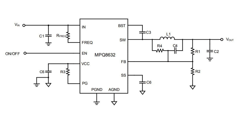 Monolithic Power Systems (MPS) MPQ8632GLE-6-P DC-DC Switching Synchronous Buck Regulator 4.5V-18V in 611mV to 13V out 6A 1MHz QFN-16