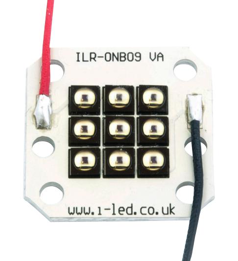 Intelligent LED Solutions ILR-IO09-85ML-SC201-WIR200. IR Module 9 Chip 850 nm 6.164 W/Sr Square PCB/M3 Hole 15.75 V 200 mm Red & Black New