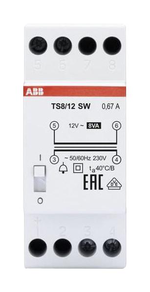 ABB TS8/12SW DIN Rail Mount Transformer Non-Inherently Short-Circuit Proof Bell 230V 12V 8 VA TS Series