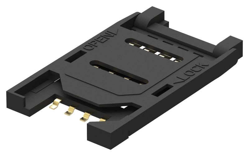GCT (GLOBAL CONNECTOR TECHNOLOGY) SIM5060-6-0-26-00-A Memory Socket, SIM5060 Series, SIM Socket, 6 Contacts, Phosphor Bronze, Gold Plated Contacts