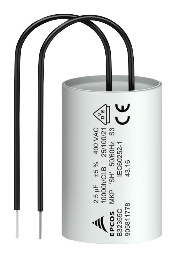 EPCOS B32355C4155J019 Film Capacitor, 1.5 &micro;F, MotorCap B32355C Series, 400 VAC, Wire Leaded, &plusmn; 5%, 10 V/&micro;s