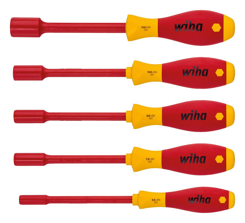 Wiha 29466 Nut Driver Set Hexagon VDE 5.5 mm - 13 Softfinish Series 5 Piece