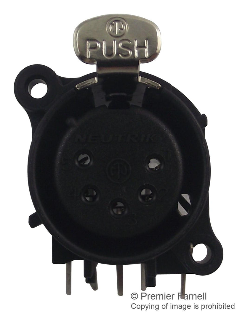 NEUTRIK NC5FAH XLR Audio Connector, 5 Contacts, Socket, PCB Mount, Gold Plated Contacts, Plastic Body