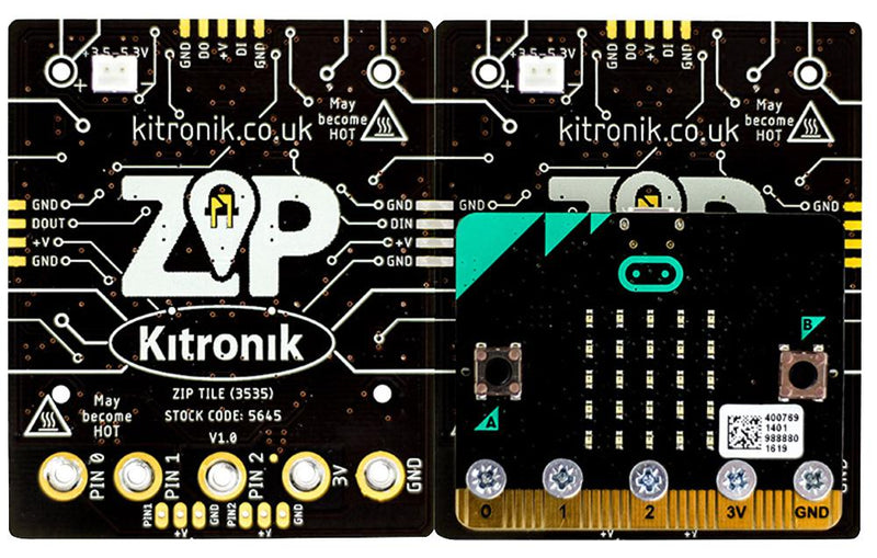 Kitronik 5645 Development Board ZIP Tile for micro:bit 64 x Full Colour Leds 3 Expansion Ports