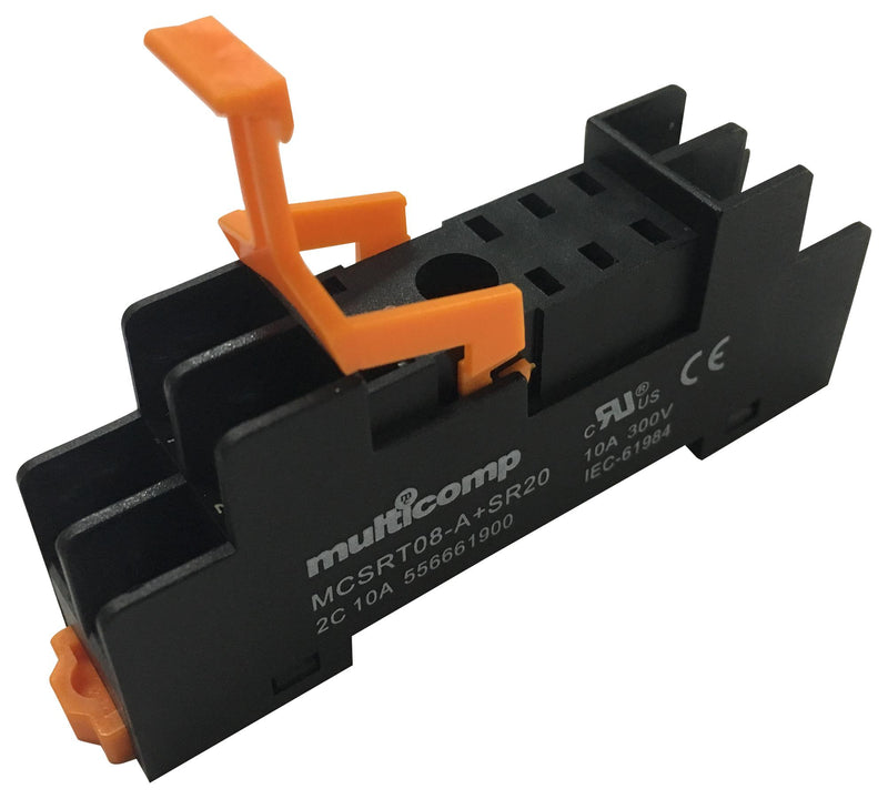 Multicomp MCSRT08-A + SR20 Relay Socket DIN Rail Screw 8 Pins 10 A 300 V SRT Series