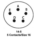 ITT Cannon KPT00P14-5S KPT00P14-5S Circular Connector KPT Wall Mount Receptacle 5 Contacts Solder Socket Bayonet 14-5