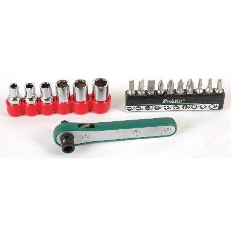 Proskit Industries 22-3990 17 Piece Offest Ratchet Screwdriver and Socket Set 91B9427