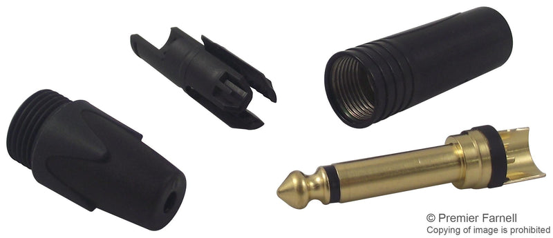 NEUTRIK NP2X-B Phone Audio Connector, Professional, 2 Contacts, Plug, 6.35 mm, Cable Mount, Gold Plated Contacts