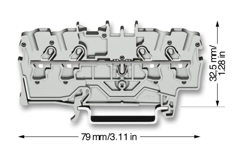 WAGO 2004-1404 DIN Rail Mount Terminal Block, 4 Ways, 20 AWG, 10 AWG, 6 mm&sup2;, Clamp, 32 A