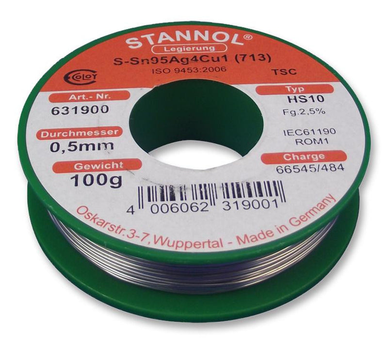 STANNOL 631900 Lead Free Solder Wire 0.5mm, 100g, 217&iuml;&iquest;&frac12;C
