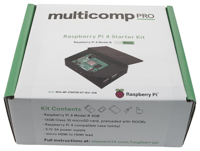 Multicomp PRO RPI4-MP-STARTER KIT-BLK-4GB Raspberry Pi 4B Starter Kit 4GB Black New