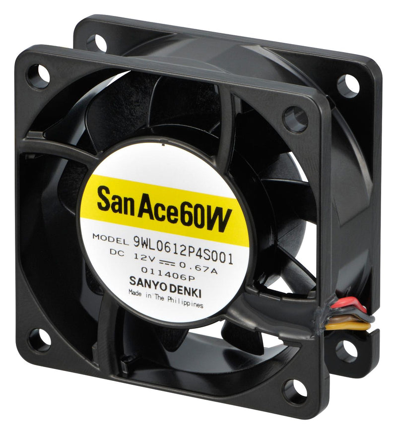 Sanyo Denki 9WL0612P4J001 DC Axial Fan 12 V Square 60 mm 25 Ball Bearing 38.8 CFM