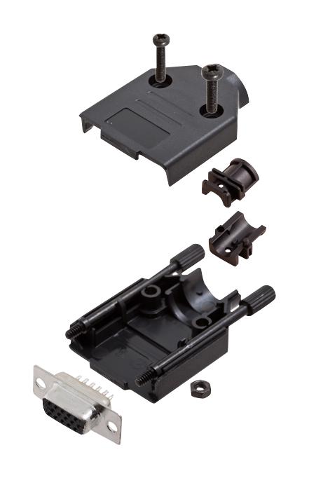 Amphenol ICC (COMMERCIAL PRODUCTS) L17DTPK-P-09+L77HDE15S D Sub Connector HD W/ Backshell 15 Contacts Receptacle Solder DE DTPK-P Series Steel Body