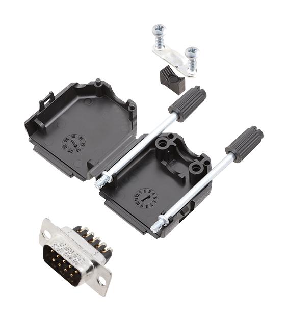 Amphenol ICC (COMMERCIAL PRODUCTS) L17DPPK09-BK+L717DE09PST D Sub Connector With Backshell DB9 9 Contacts Plug Screw DE DPPK-BK Series Steel Body