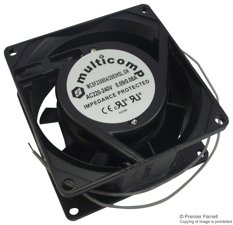 MULTICOMP SF23080A/2083HSL.GN 230V AC 2 Pin Axial Fan - 80 x 80 x 38mm