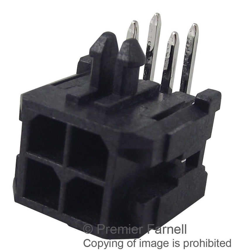 MOLEX 43045-0400 Wire-To-Board Connector, 3 mm, 4 Contacts, Plug, Micro-Fit 3.0 43045 Series, Solder, 2 Rows