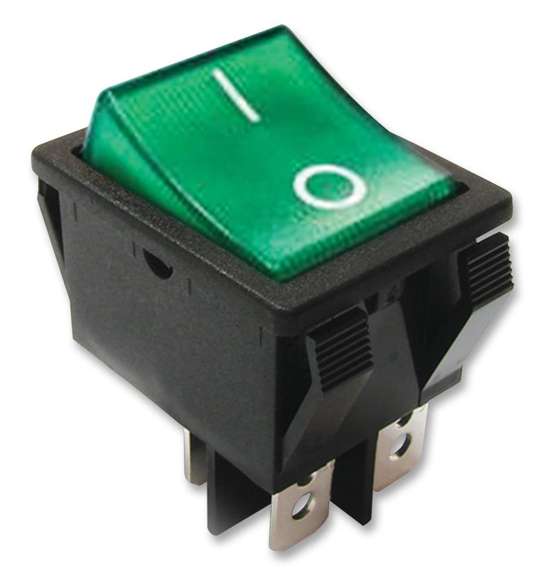 E-SWITCH R5BBLKGRNFF2 Switch Rocker Dpst 20A 125VAC Green
