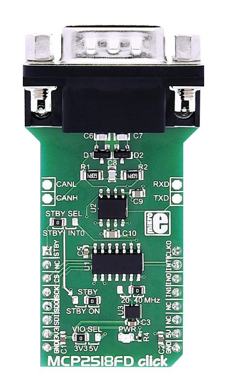 Mikroelektronika MIKROE-3060 Add-On Board MCP2518FD Click Complete CAN Solution Mikrobus Connector