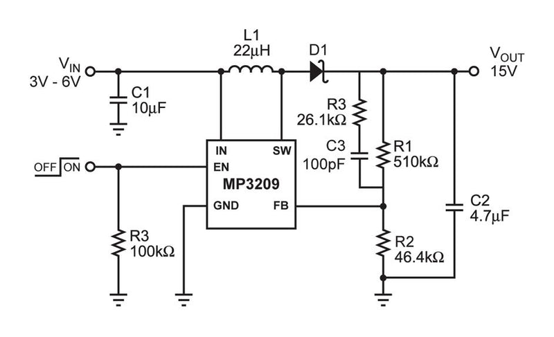 Monolithic Power Systems (MPS) MP3209DJ-LF-P DC-DC Switching Boost (Step Up) Regulator 2.5V-6V in 3V to 22V out 350mA 1.4MHz TSOT-23-5 New