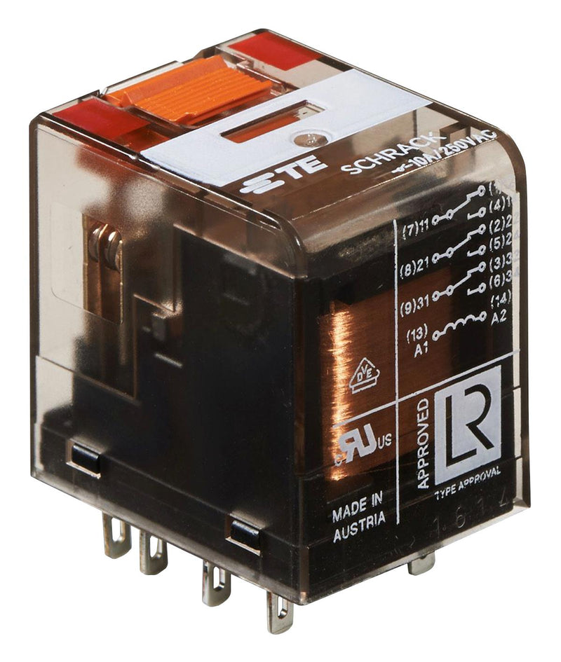 Schrack - TE Connectivity PT370524 Power Relay 3PDT 24 VAC 10 A PT Series Socket Non Latching