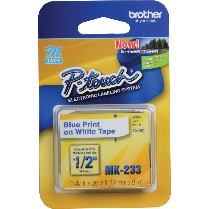 Brother 0.47" Blue on White "M" Labeling Tape (26.2', One Roll)