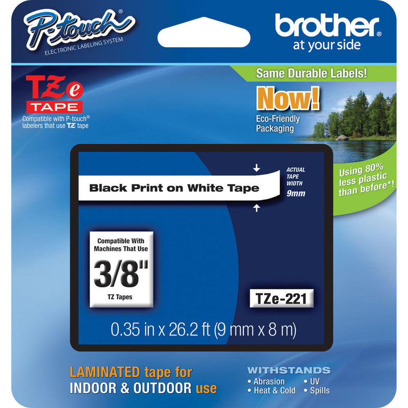 Brother TZe221 Laminated Tape for P-Touch Labelers (Black on White, 0.35" x 26.2')