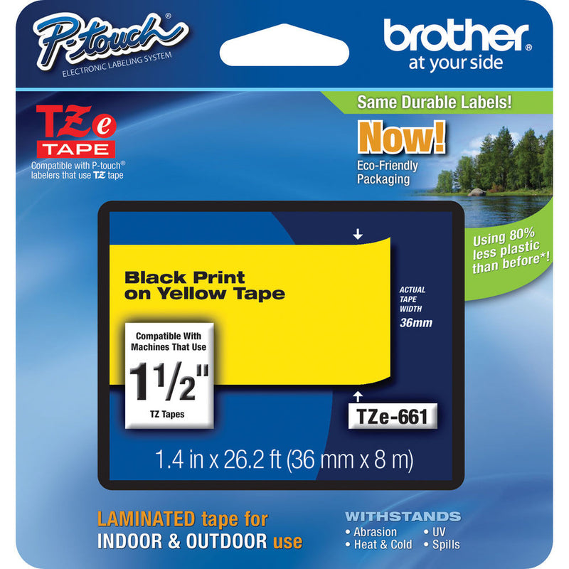Brother TZe661 Laminated Tape for P-Touch Labelers (Black on Yellow, 1.4" x 26.2')