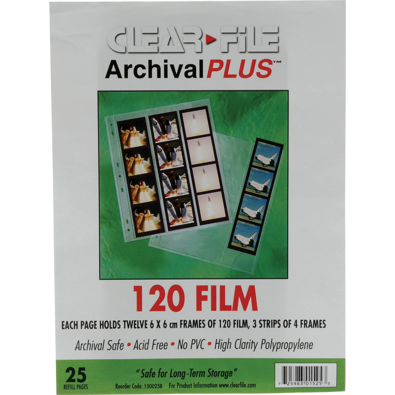 ClearFile Archival Plus Negative Page, 6x6cm (120), 3-Strips of 4-Frames (Horizontal) - 25 Pack