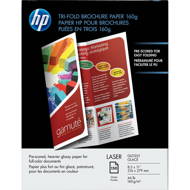 HP Q6612A Laser Glossy Tri-Fold Brochure Paper (Letter, 8.5 x 11", 150 Sheets)