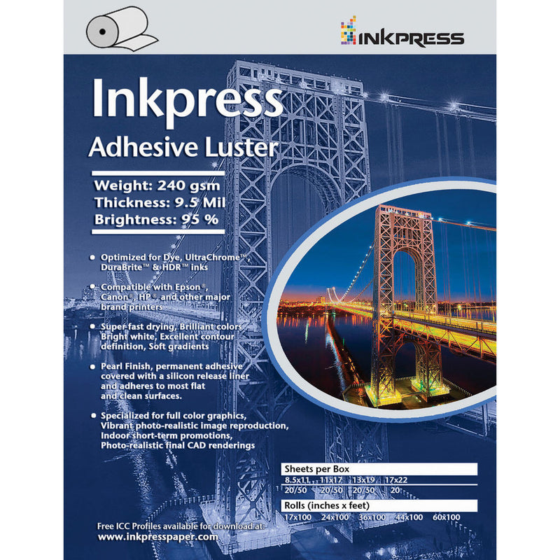 Inkpress Media Adhesive Luster Paper (13" x 50' Roll)