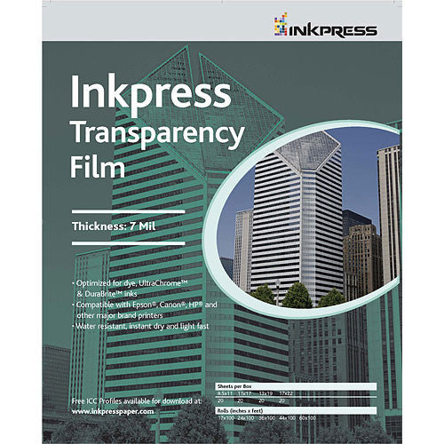 Inkpress Media Transparency Film for Inkjet Printers (8.5 x 11", 20 Sheets)