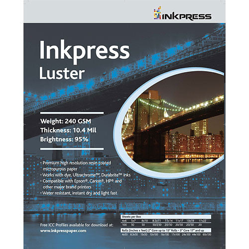 Inkpress Media Photochrome RC Luster Paper for Inkjet 13" Wide Roll - 50' Long