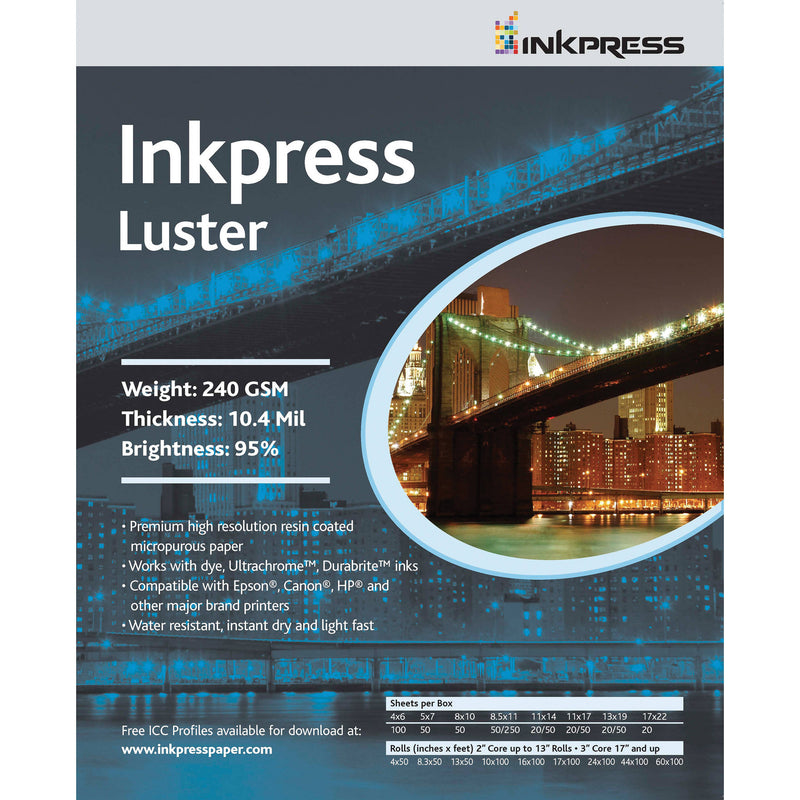 Inkpress Media RC Luster Paper for Inkjet (8 x 12", 50 Sheets)