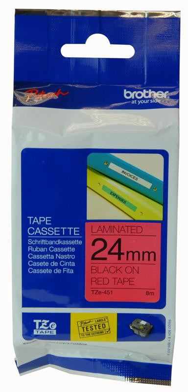 BROTHER TZE-451 P-Touch Label Tape Black on Red 1" / 24mm