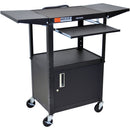 Luxor Adjustable Height Steel A/V Cart with Keyboard Shelf, Drop Leaf Shelves, and Cabinet (Black)