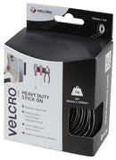 VELCRO COMPANIES 60241 Black Heavy Duty Stick On Hook and Loop Adhesive Tape - 50mm x 1m
