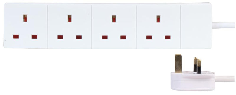 PRO ELEC 9988-1M 4 Gang Extension Lead, White 1m