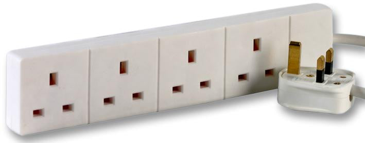 PRO ELEC 9988-3M 4 Gang Extension Lead, White 3m