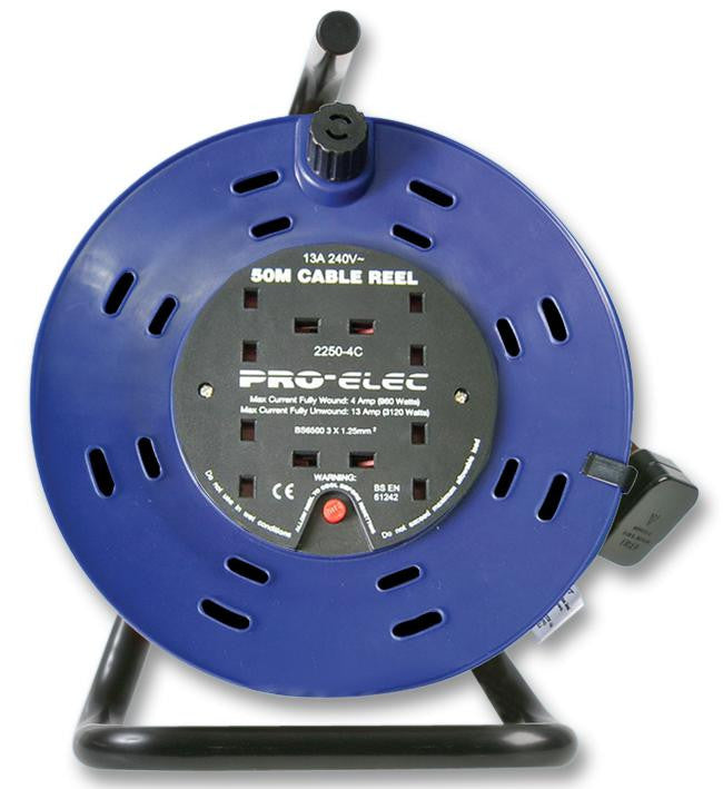 PRO ELEC 2250-4-50M 50m Cable Reel, 13A 4 Socket