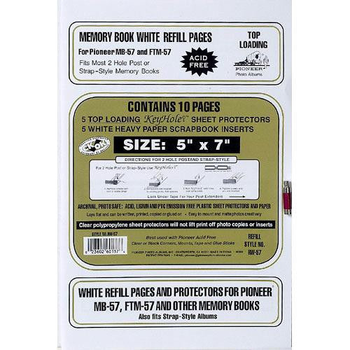 Pioneer Photo Albums Refill Pages for Most Snapload, Post-Bound, Staple-Strap Style Scrapbooks (5x7", White, Pack of 5)