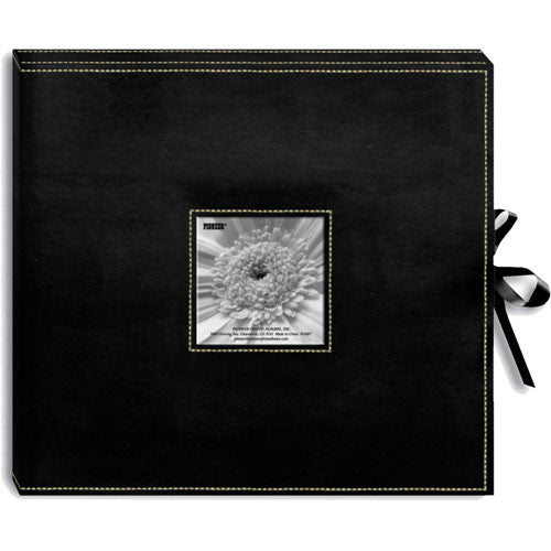 Pioneer Photo Albums SBX-12 Sewn Leatherette 3-Ring Frame Scrapbook Box with Ribbon Closure (Black)