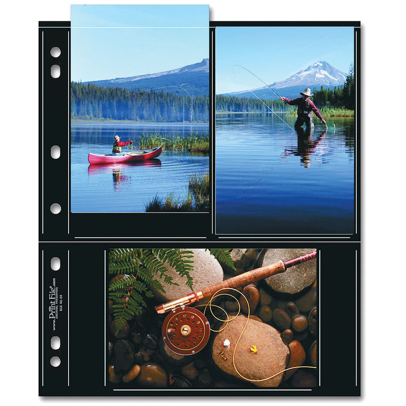 Print File Premium Series-S Archival Storage Page for Prints - 4x6" - Holds 6 Prints - Black Background - 25 Pack