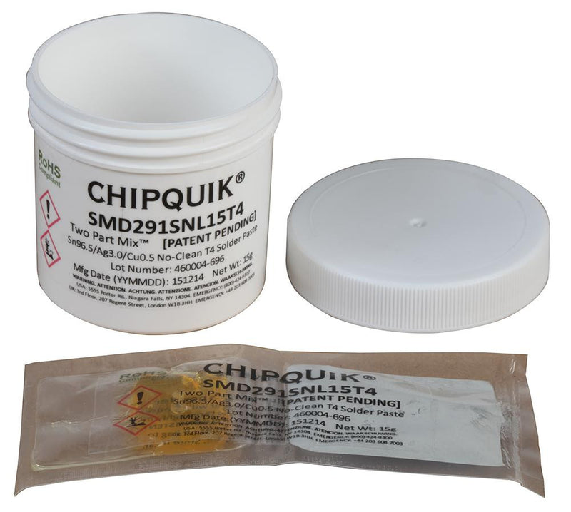 CHIP QUIK SMD291SNL15T4 SOLDER PASTE, SN, AG, CU, 217DEG C, 15G