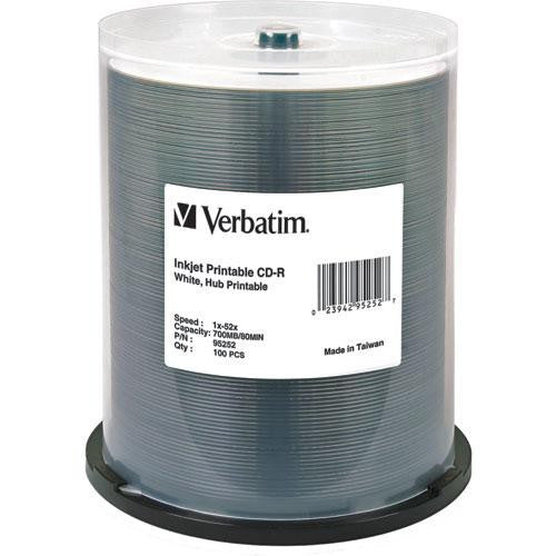 Verbatim CD-R 700MB 52x Write Once White Hub Printable Recordable Compact Disc (Spindle Pack of 100)