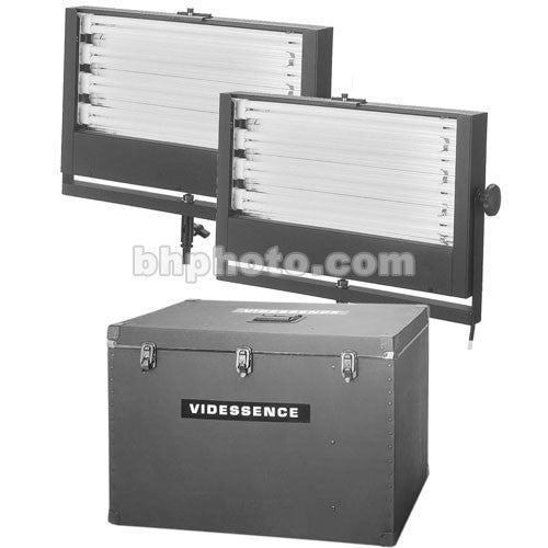Videssence Koldkit Fluorescent 2 Fixture Lighting Kit - consists of: 2-220-455BX Non-Dimming Fixtures, Barndoors, Mounts, Light Stands, Fluorescent Tubes, Standard Case - 440 Total Watts (220V AC)