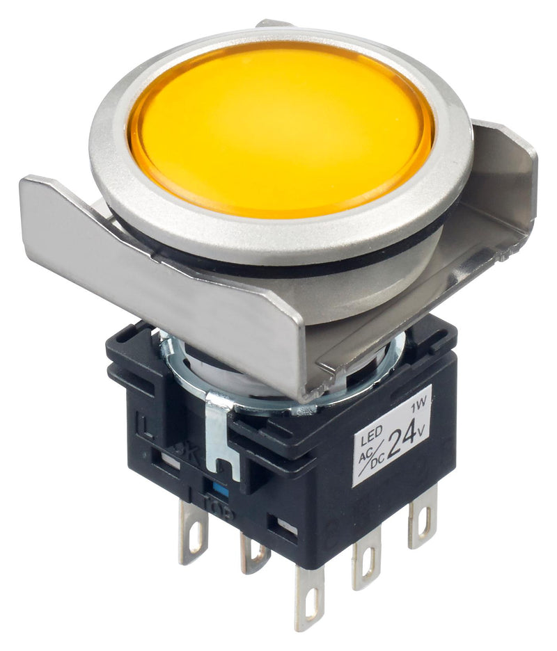 Idec LBW6ML-M1T64Y Illuminated Pushbutton Switch Flush Silhouette LBW Series Dpdt Momentary Spring Return 24 V