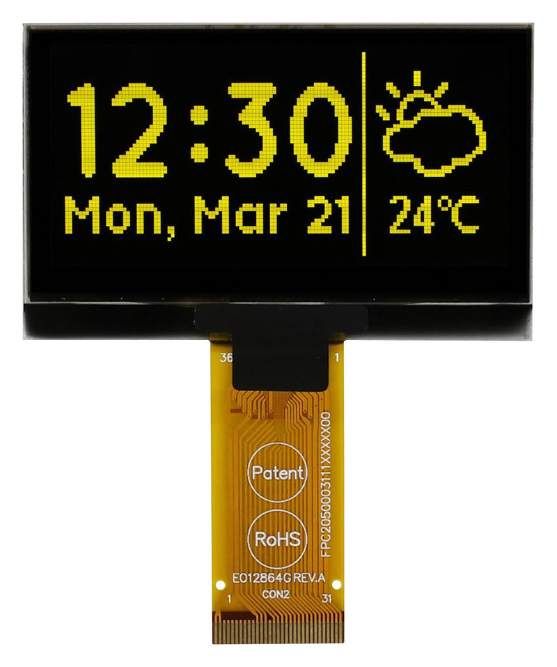 Midas MCOT128064H1V-YM Graphic Oled 128 x 64 Pixels Yellow on Black 3V I2C Parallel SPI 60.5mm 37mm -40 &deg;C