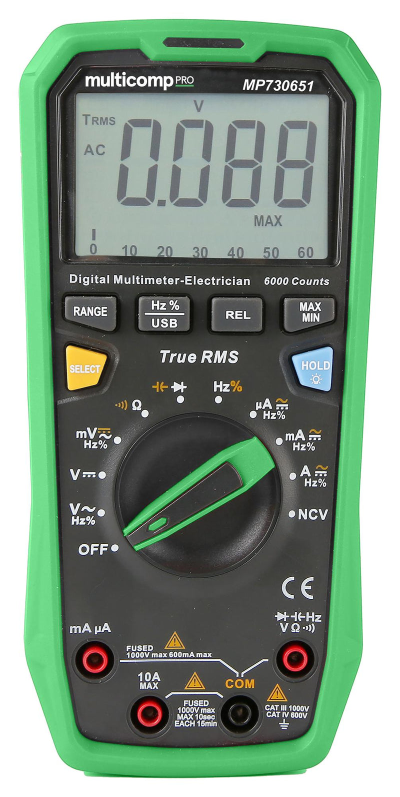 Multicomp PRO MP730651 MP730651 Handheld Digital Multimeter 1000V@10A AC/DC 60MR 60mF 10MHz True RMS NCV Diode